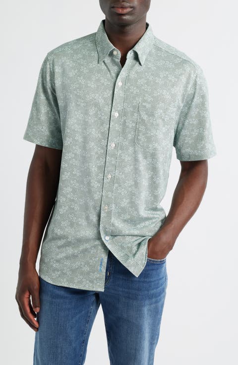 San Lucio Lotos Floral IslandZone® Short Sleeve Cotton Blend Button-Up Shirt