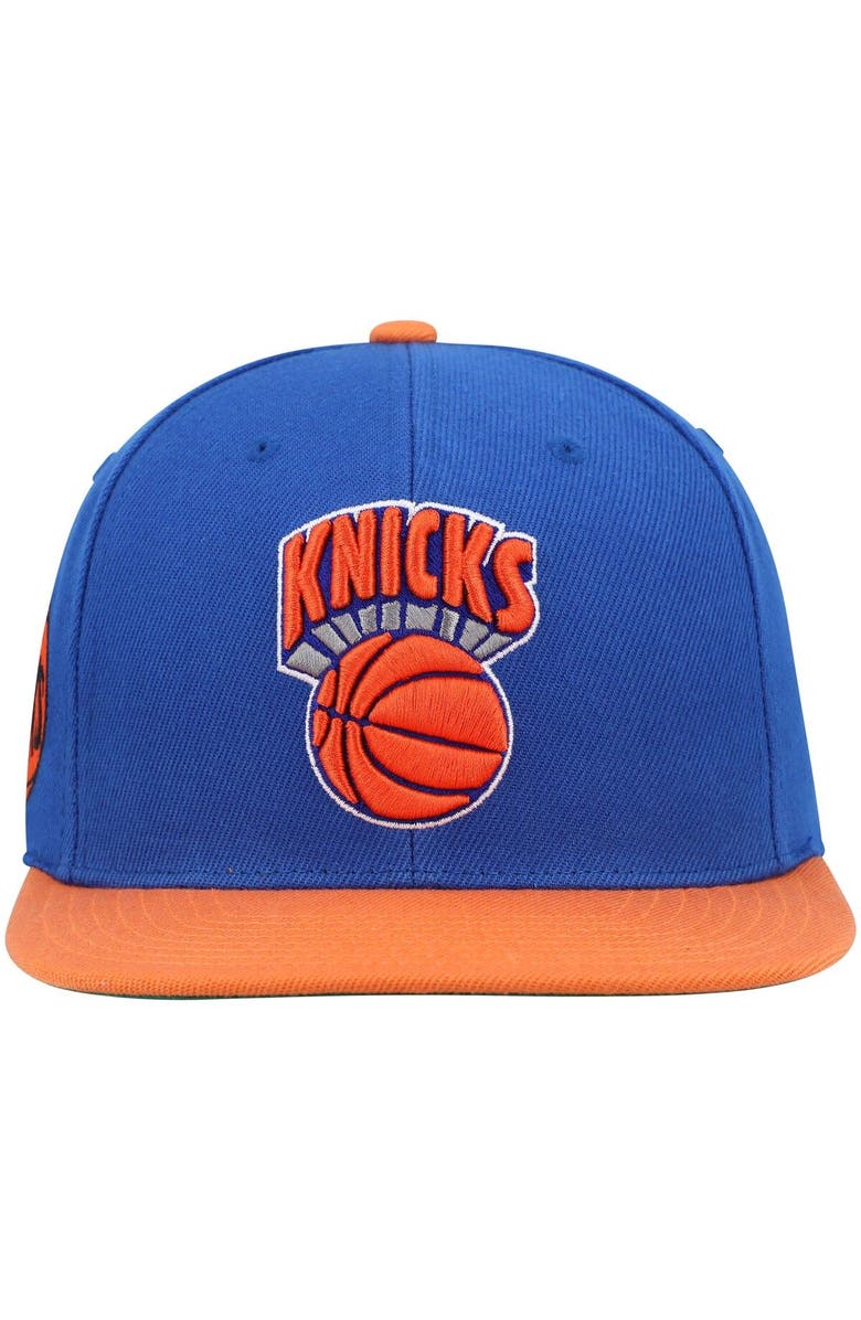 Mitchell & Ness Men's Mitchell & Ness Blue/Orange New York Knicks Hardwood Classics Snapback Hat, Alternate, color,