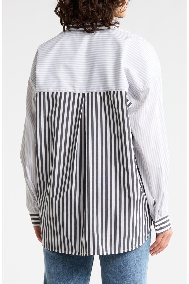 High-Low Boyfriend Shirt, Alternate, color, WHITE/ GREY/ BLACK