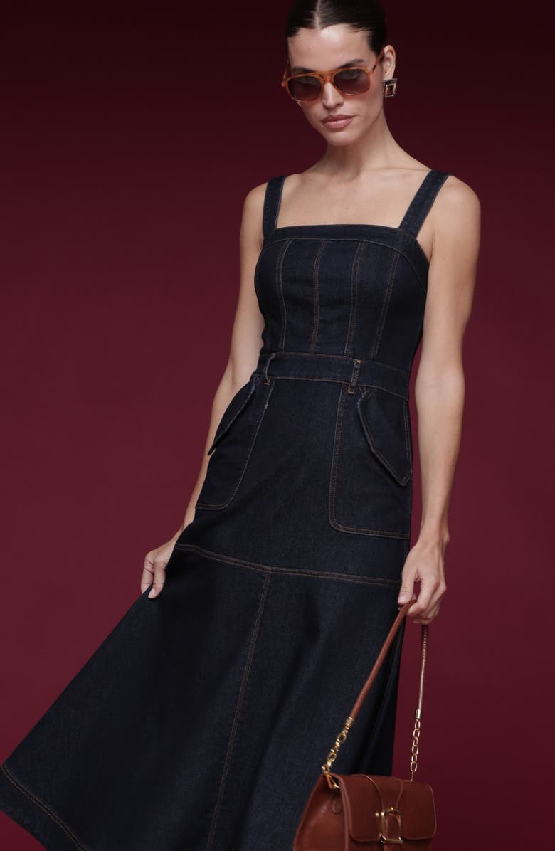 Avec Les Filles Sleeveless Denim A-Line Dress, Alternate, color, Royal Rinse