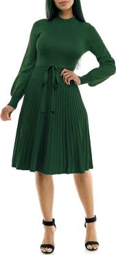 Nina Leonard Tie Waist Fit & Flare Sweater Dress