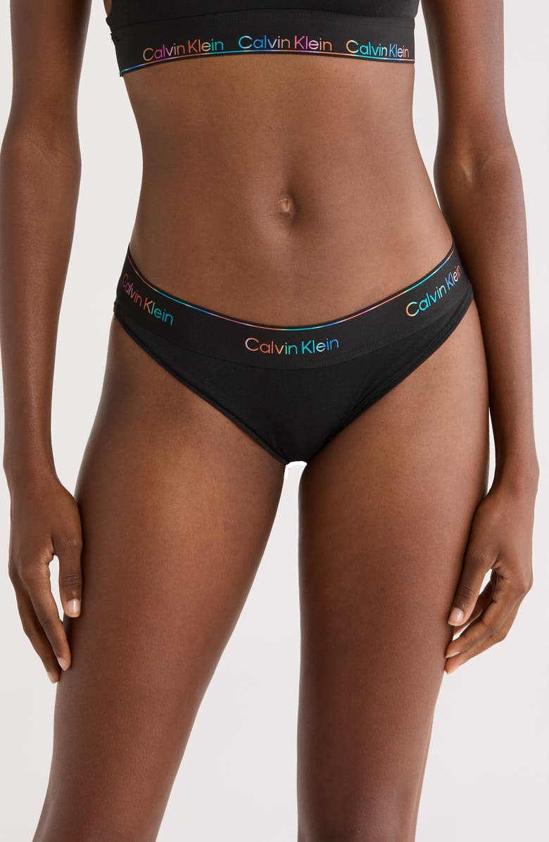 Calvin Klein Icon Pride Cotton Blend Bikini Bottoms, Main, color, Black