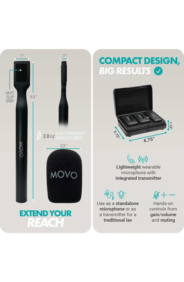 MOVO WMX-2-L-Duo Dual Wireless Lavalier Microphone for iPhone/Lightning Devices with WMX-HM Handheld Adapter, Alternate, color, Black