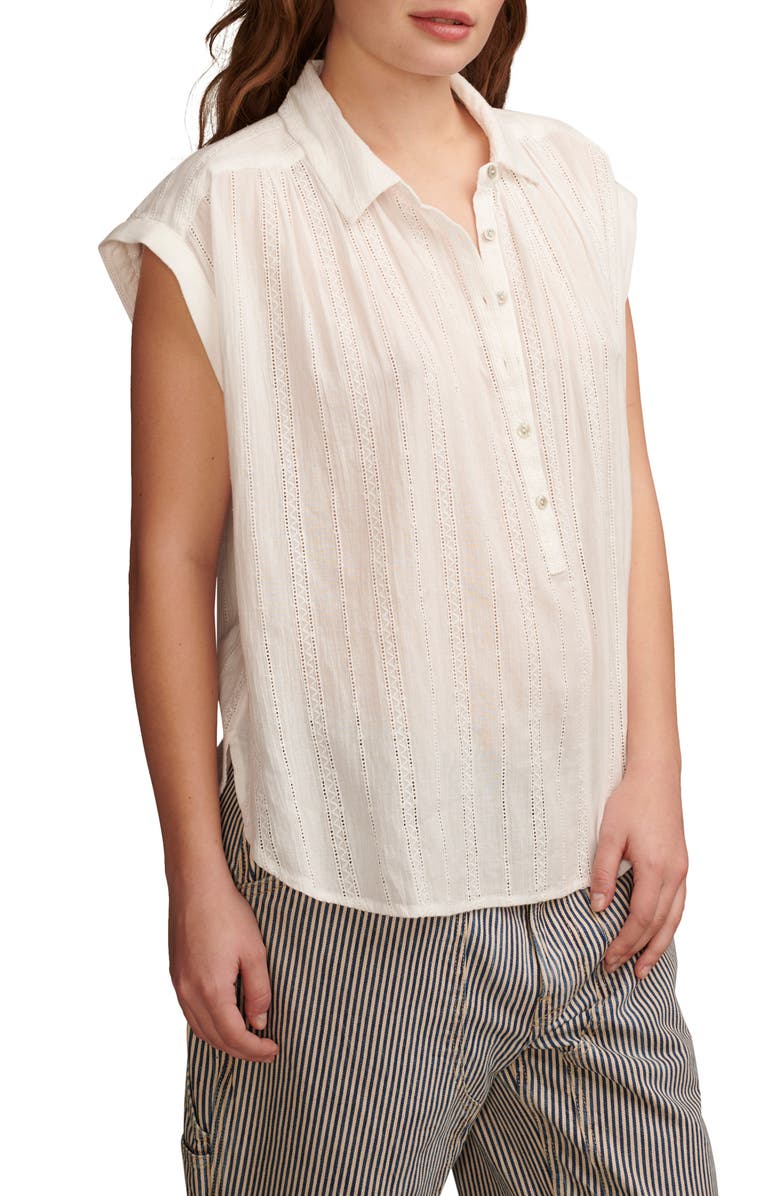 Lucky Brand Lace Detail Pullover Top, Alternate, color, Bright Whi