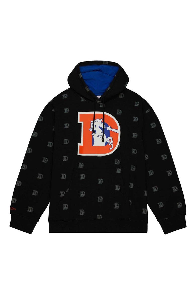 Men's Mitchell & Ness Black Denver Broncos Allover Print Fleece Pullover Hoodie, Alternate, color, Black