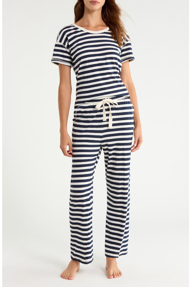 Jada Striped Organic Cotton Short Sleeve Pajamas, Main, color, DEEP NAVY/ CREAM STRIPE