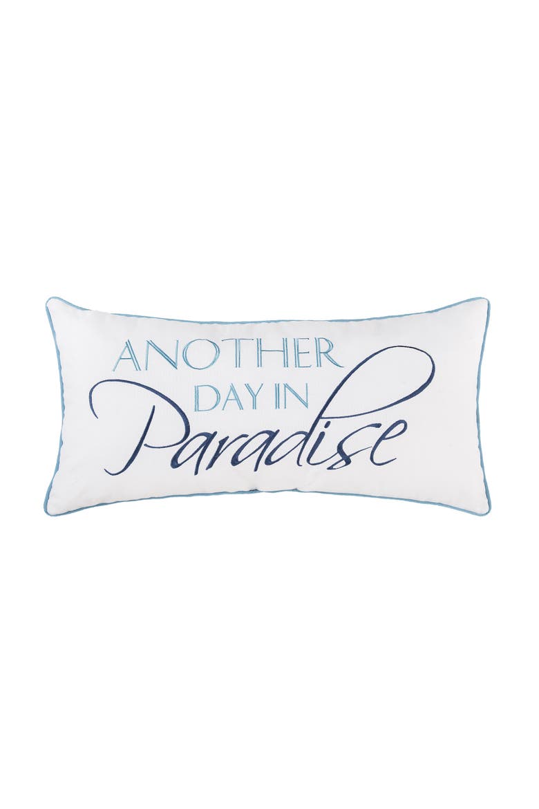 "Another Day In Paradise" Embroidered Cotton Blend Mini Accent Pillow 12" x 24", Main, color, White