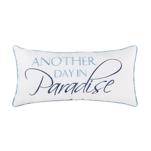 "Another Day In Paradise" Embroidered Cotton Blend Mini Accent Pillow 12" x 24"
