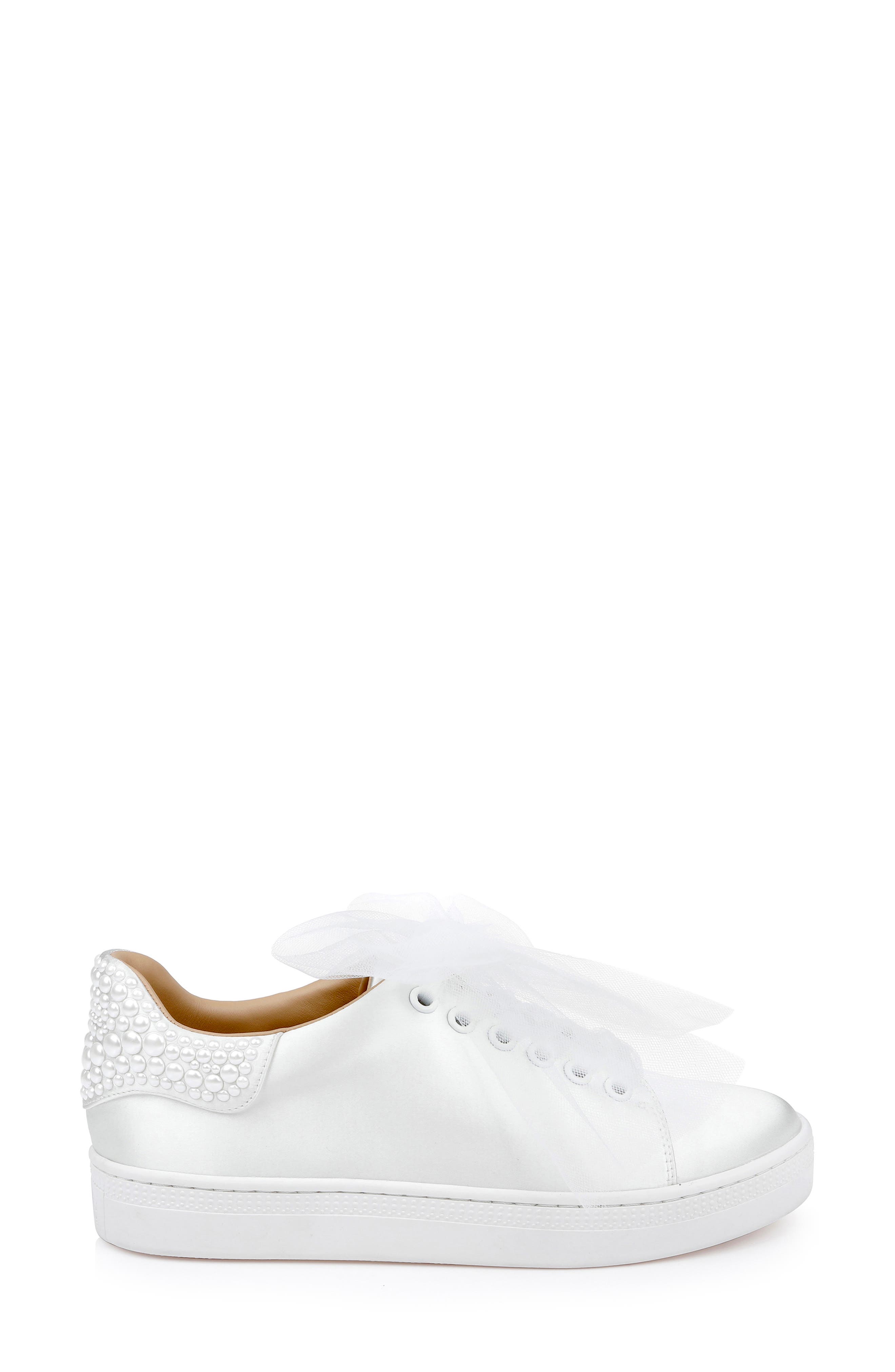 Badgley Mischka Collection Gem Platform Sneaker, Alternate, color, White Satin