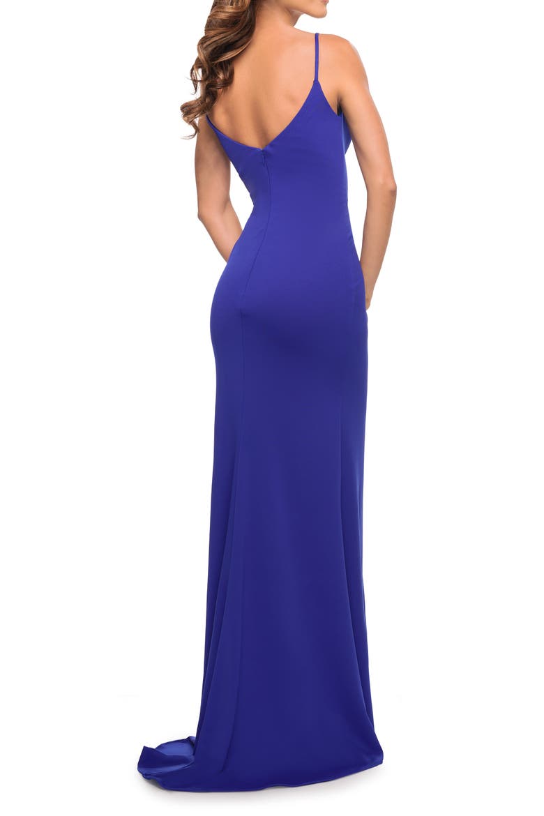 Simple Jersey Gown with V Neckline and Slit, Alternate, color, Royal Blue