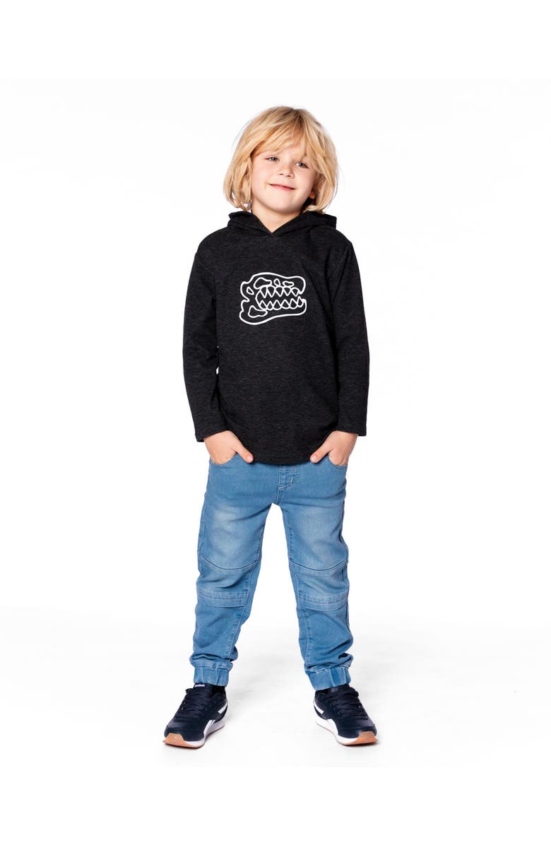 Deux par Deux Long Sleeve Super Soft Brushed Jersey Hooded Sweatshirt, Main, color, Black