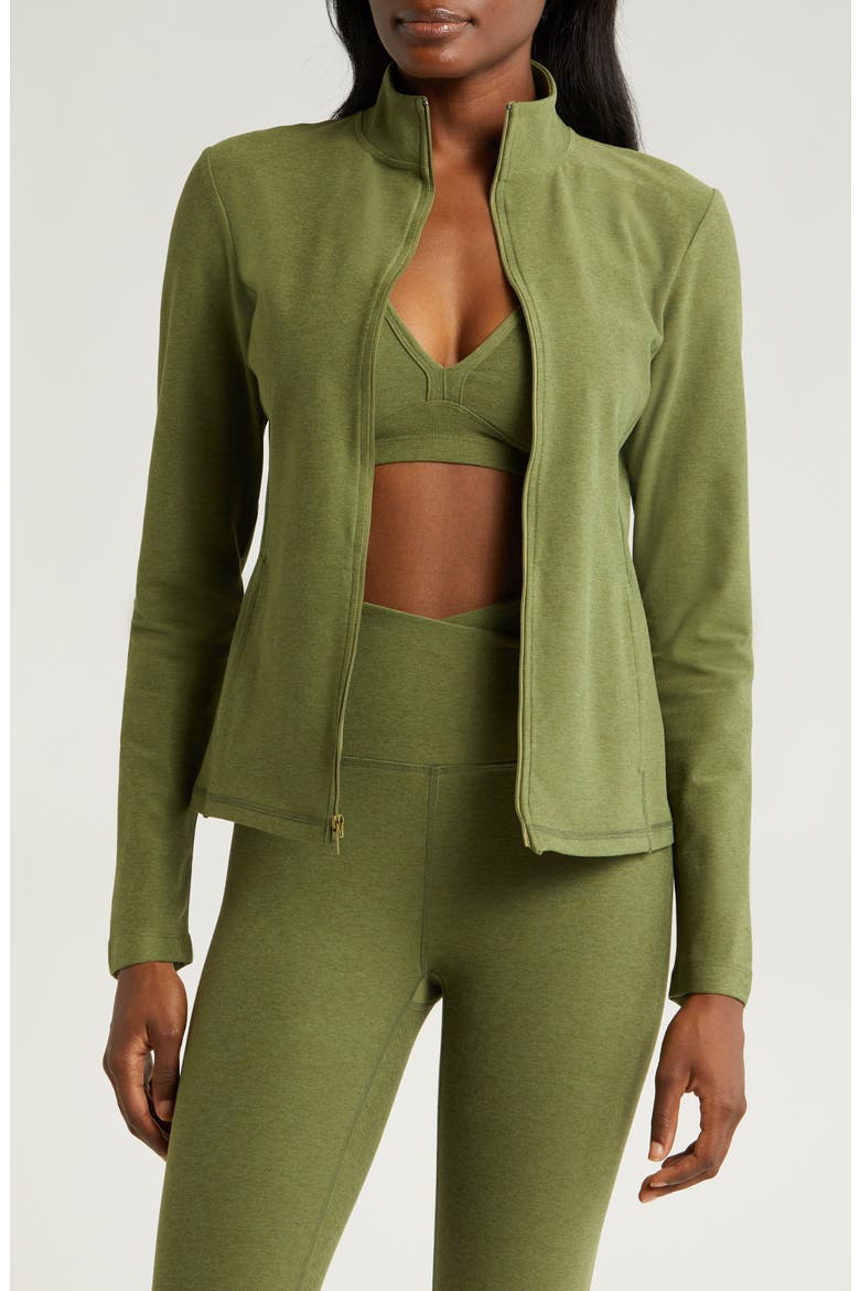 On the Go Mock Neck Jacket, Main, color, MOSS GREEN HEATHER