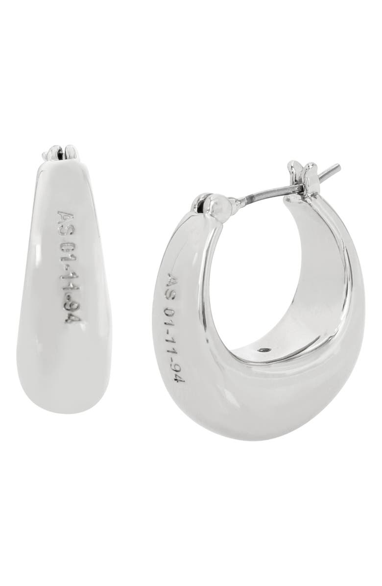 AllSaints Engraved Small Tube Hoop Earrings, Main, color, Rhodium