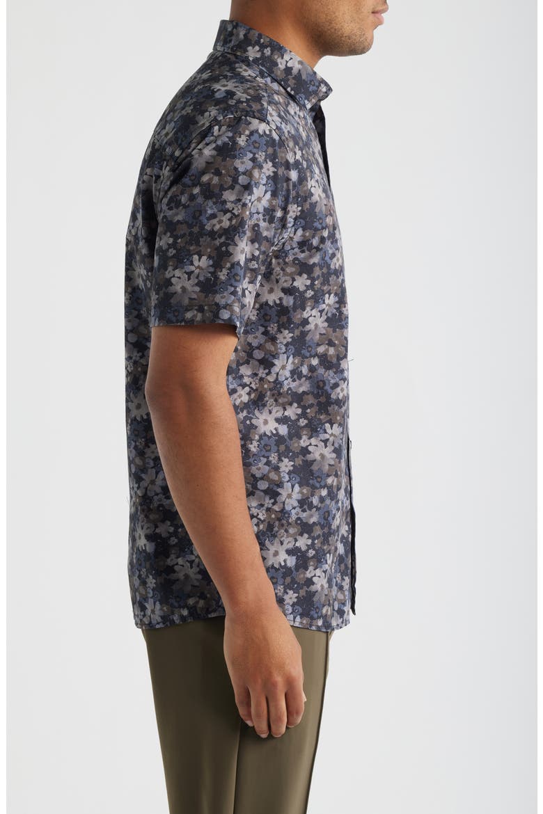 Kyoto Floral Short Sleeve Cotton Button-Up Shirt, Alternate, color, BLACK