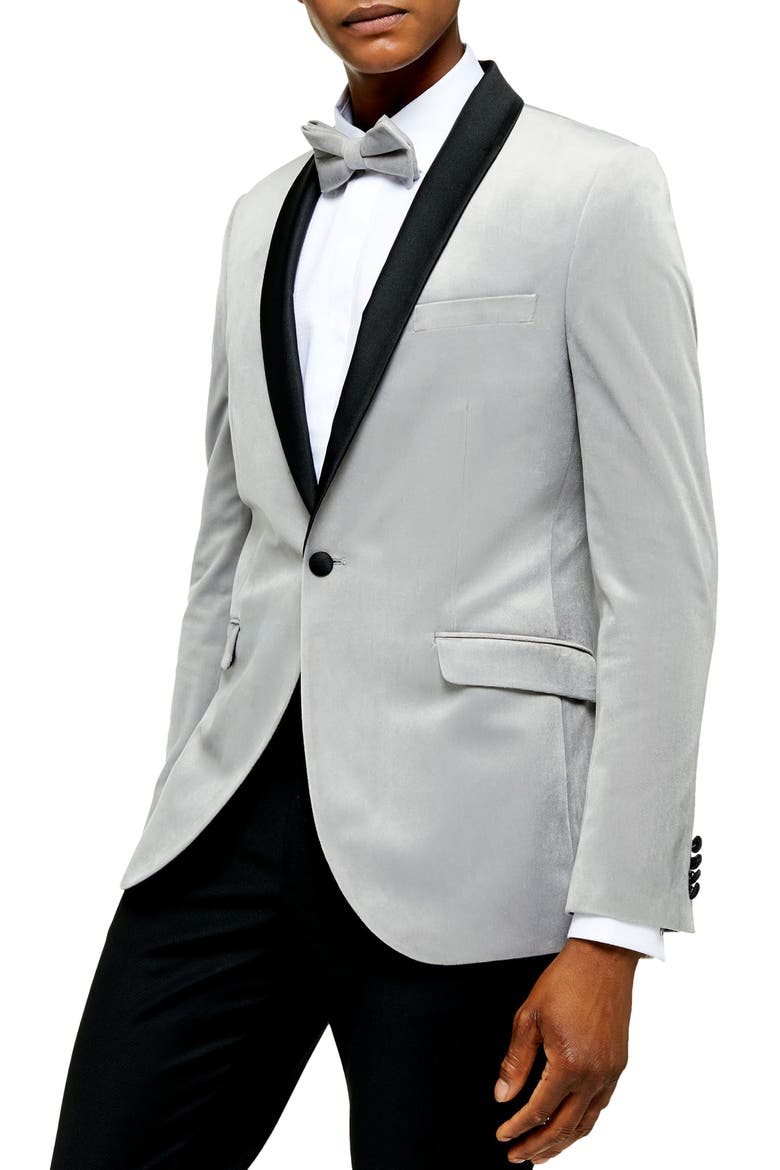 Velvet Skinny Fit Blazer, Main, color, SILVER