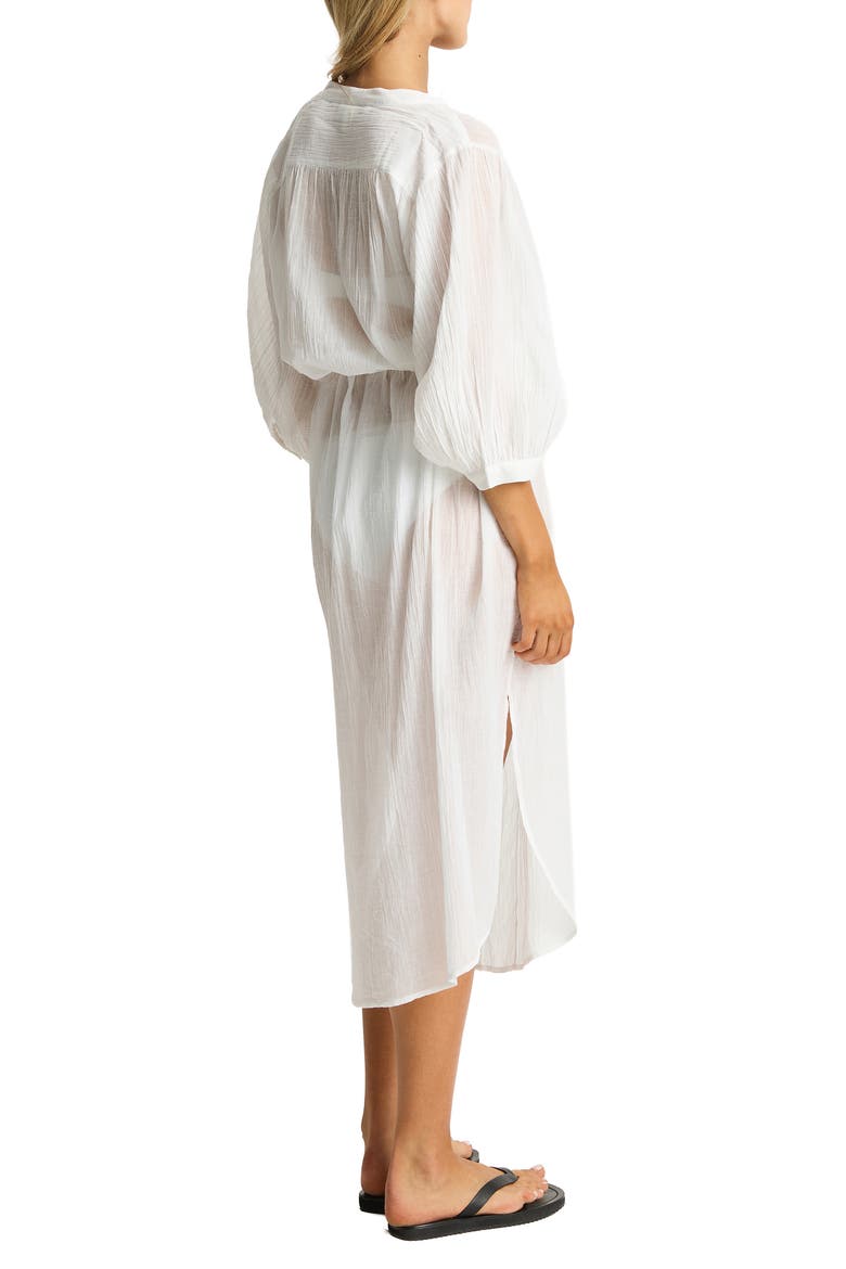 Salt Boho Semisheer Cotton Cover-Up Shirtdress, Alternate, color, WHITE