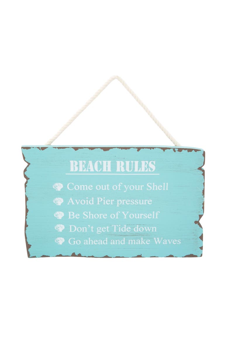 Beach Rules Teal Decorative Wall Hanging Sign, Main, color, Blue