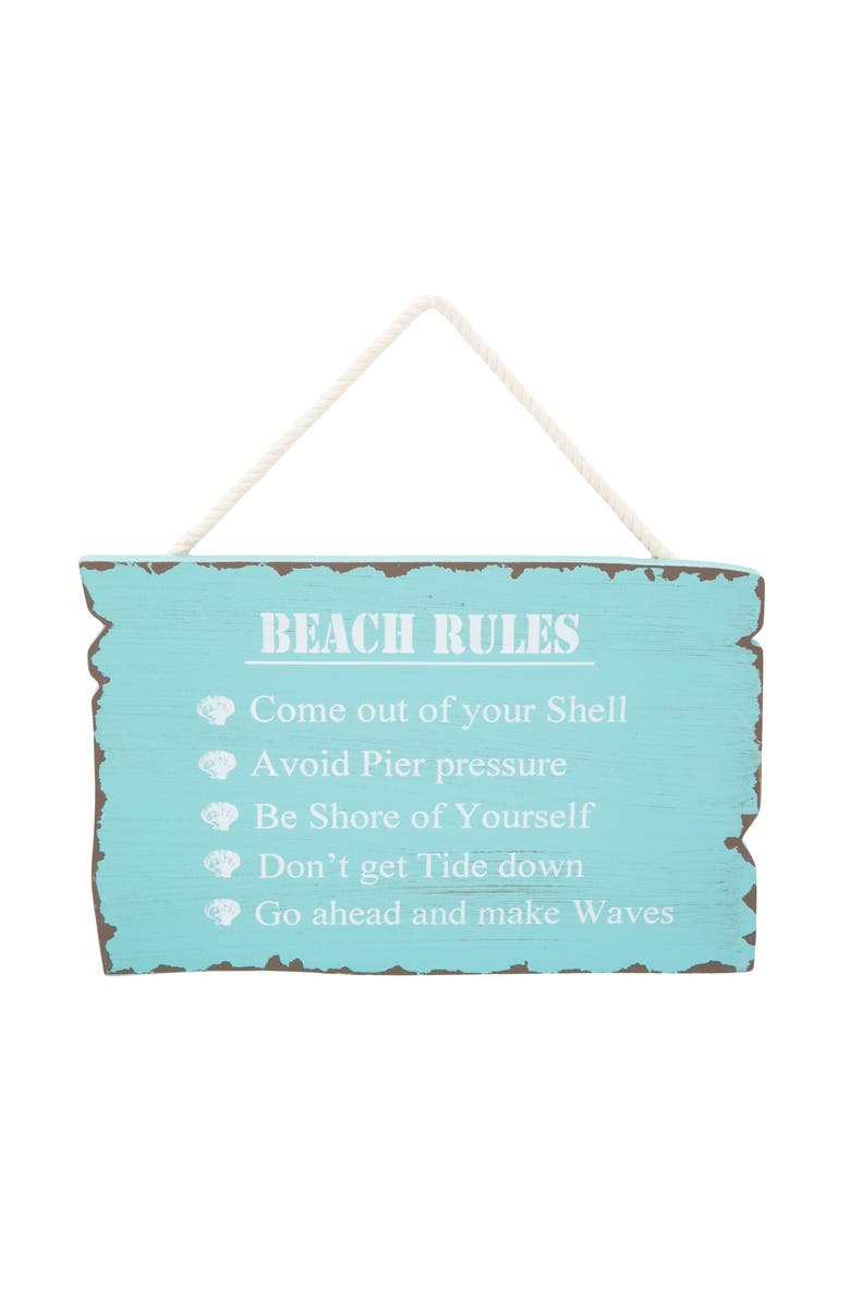 Beachcombers Beach Rules Teal Decorative Wall Hanging Sign, Main, color, Blue