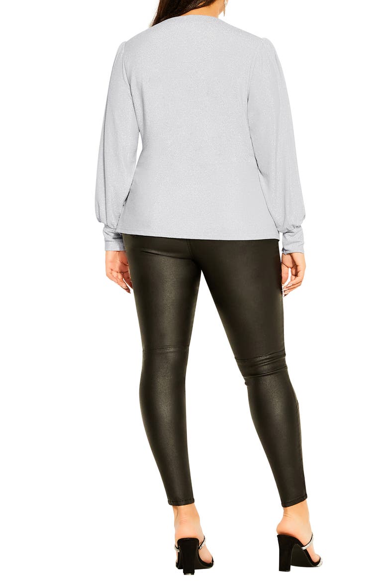 Glowing Shimmer Faux Wrap Top, Alternate, color, SILVER