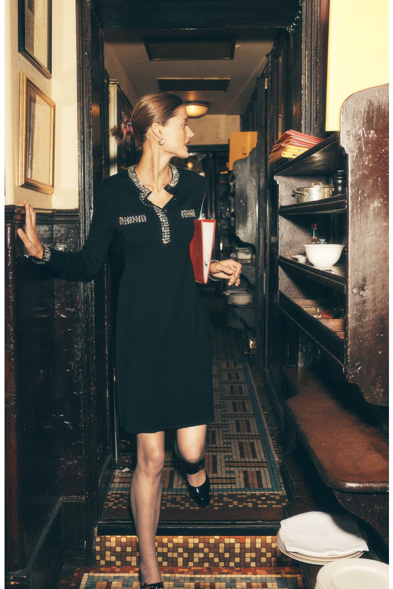 Crystal Embellished Knit Shift Dress, Main, color, BLACK