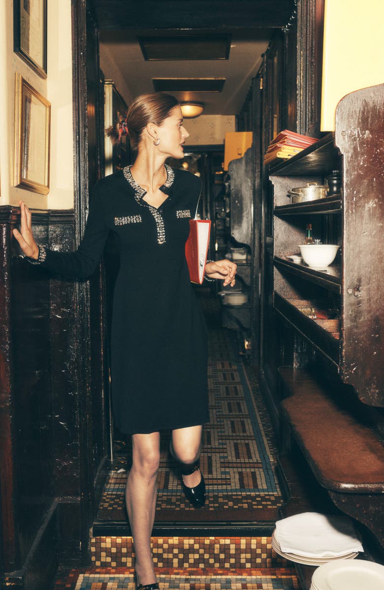 Boden Crystal Embellished Knit Shift Dress, Main, color, Black