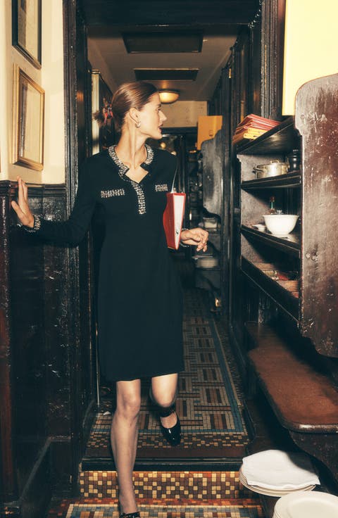 Crystal Embellished Knit Shift Dress