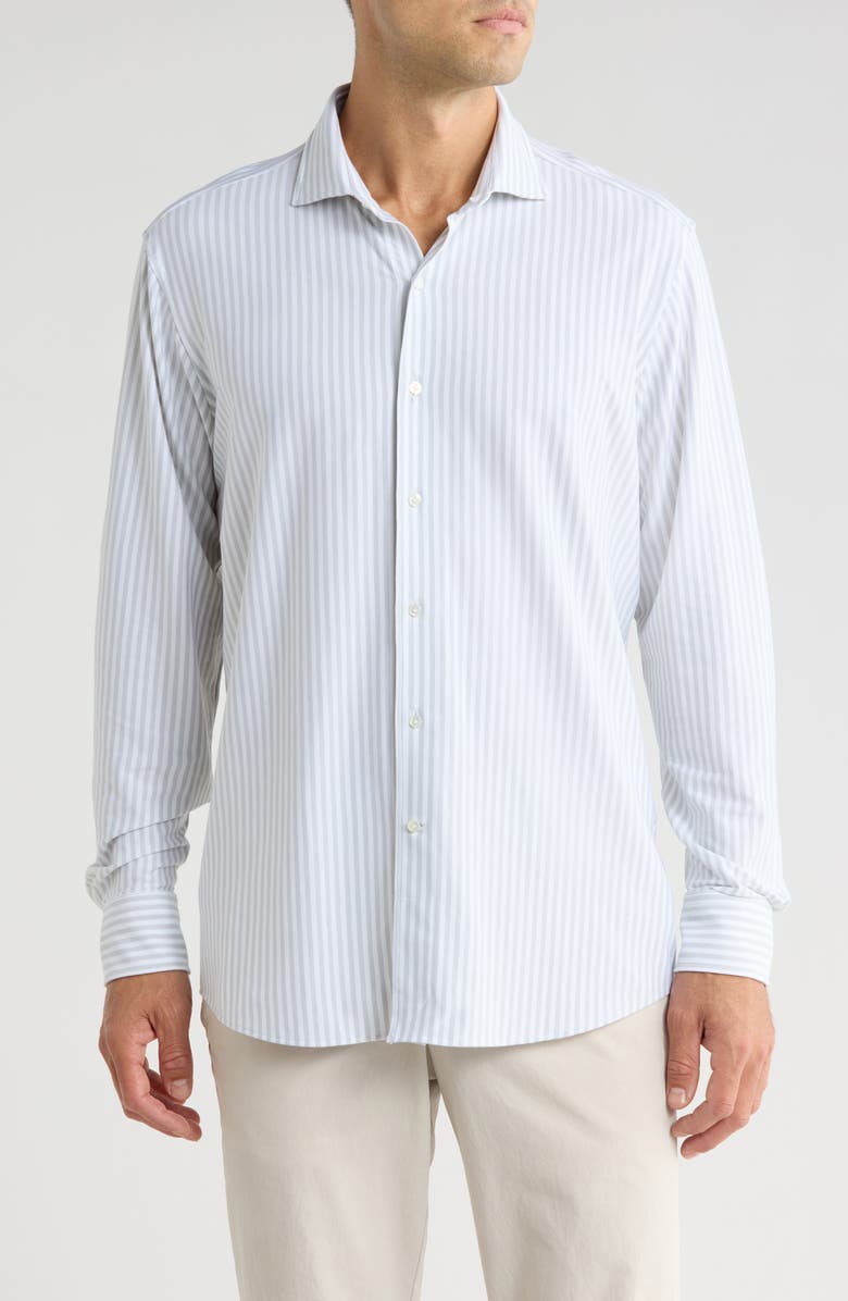 Peter Millar Crown Crafted Excursionist Flex Stripe Button-Up Shirt, Main, color, British Grey