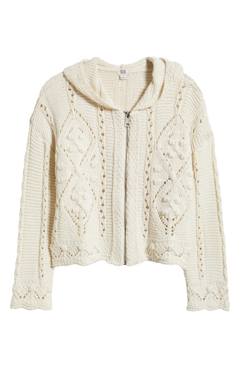 BDG Urban Outfitters Crochet Zip Front Hoodie, Main, color, Cream