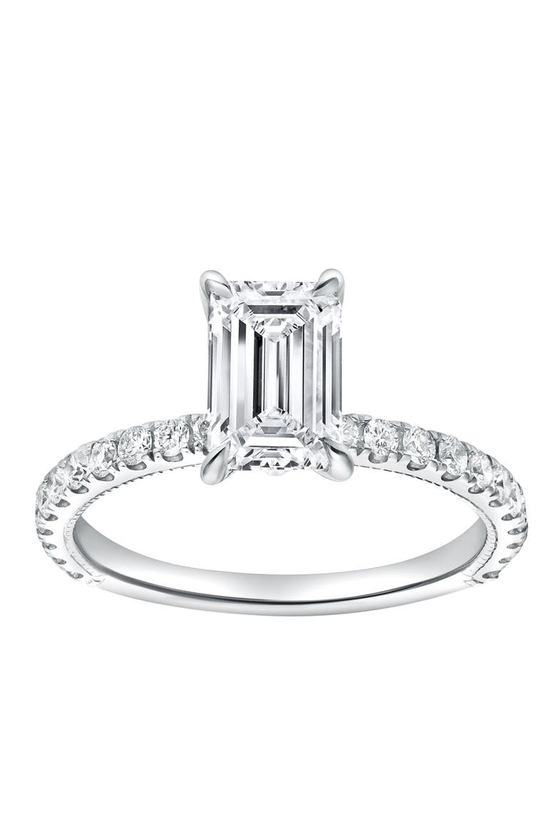 Kiara 14K Gold Emerald Cut Lab Grown Diamond Engagement Ring - 2 ct, Main, color, 14K White Gold