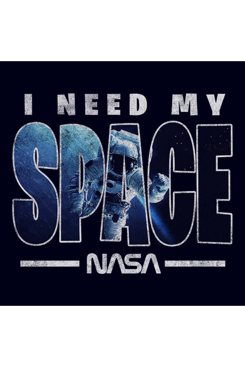 Juniors NASA I Need My Space Distressed T Shirt, Alternate, color, Navy Blue