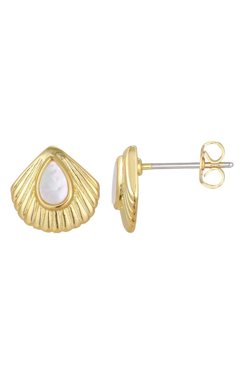 st. Moran Mother-of-Pearl Shell Stud Earrings, Alternate, color, Gold/ White