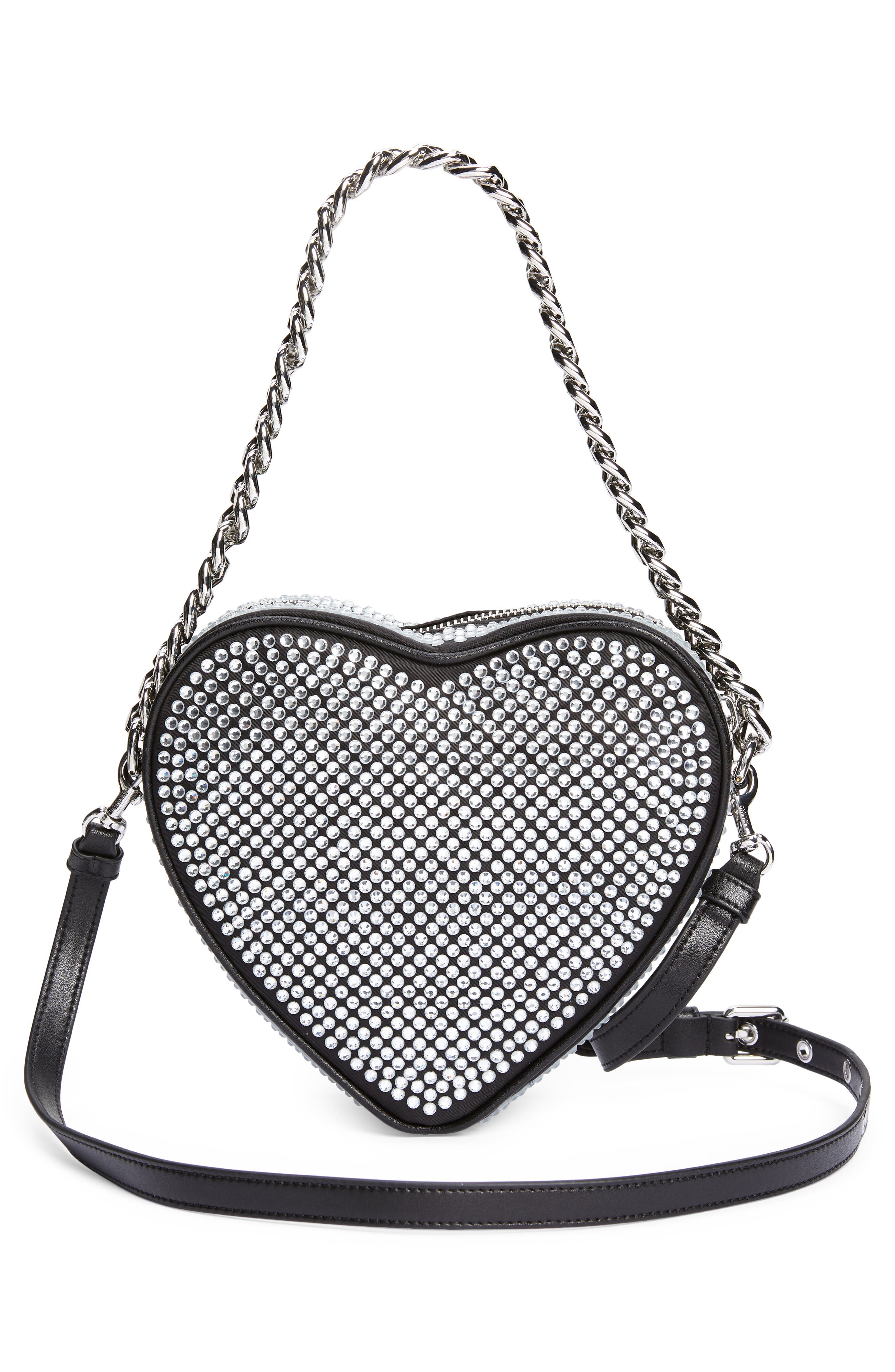 Moschino Heart Crystal Embellished Handbag, Alternate, color, 