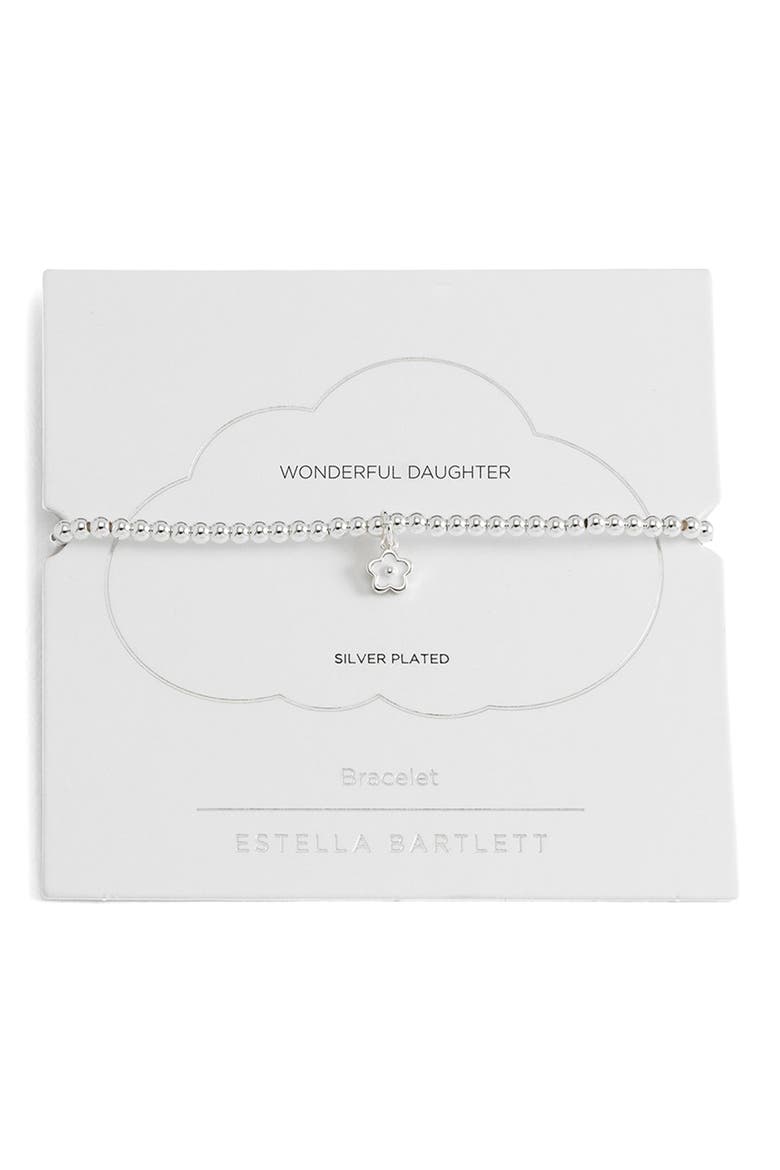 White Flower Sienna Beaded Stretch Bracelet, Main, color, SILVER