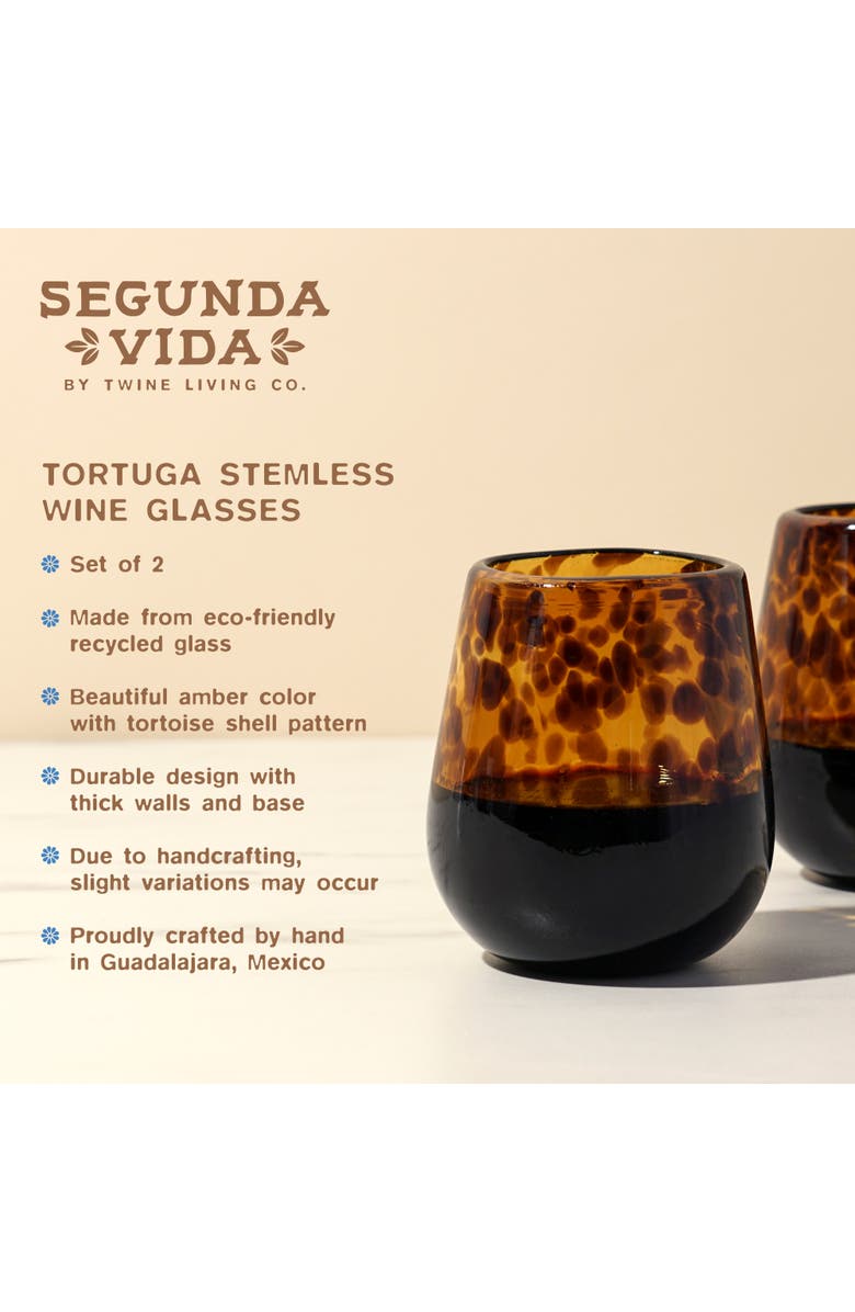 TWINE Segunda Vida Tortuga Recycled Stemless Wine Glasses Set of 2, Alternate, color, Brown