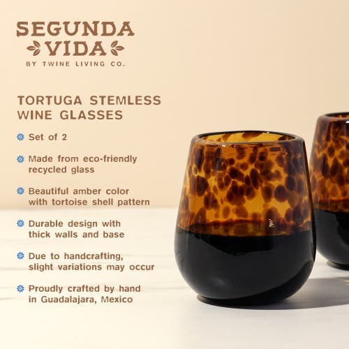 Twine Segunda Vida Tortuga Recycled Stemless Wine Glasses Set Of 2 In Brown