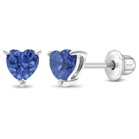 Cubic Zirconia Birthstone Heart Solitaire Earrings