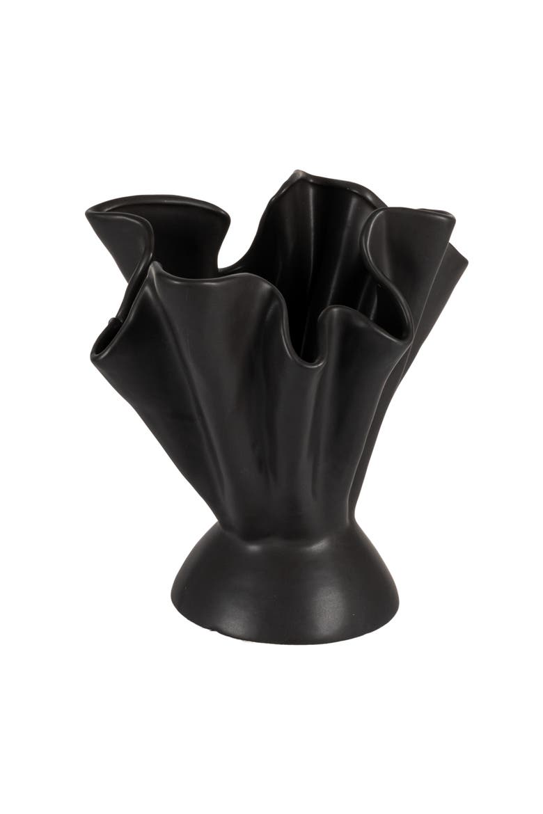 Stoneware Ruffled Vase, Main, color, Black