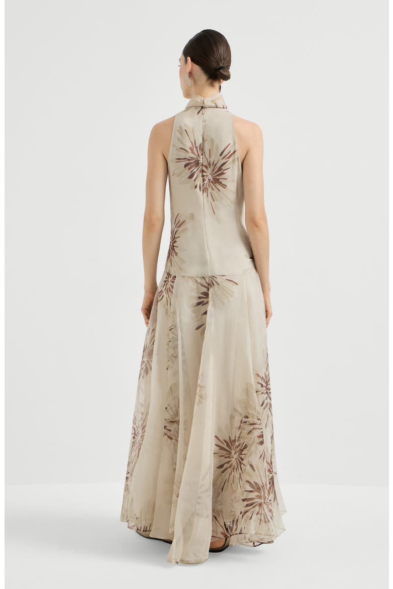 Bloom print organza dress, Alternate, color, Beige