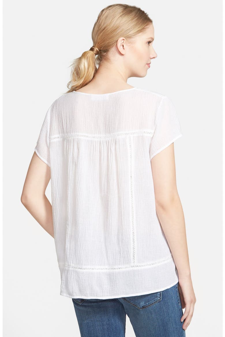 Seam Detail Gauze Peasant Top, Alternate, color, ULTRA WHITE