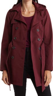 Sebby Water-Resistant Hooded Double-Breasted Trench Coat