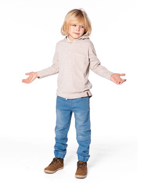 Deux Par Deux Long Sleeve Super Soft Brushed Jersey Hooded Tee Heather In Neutral