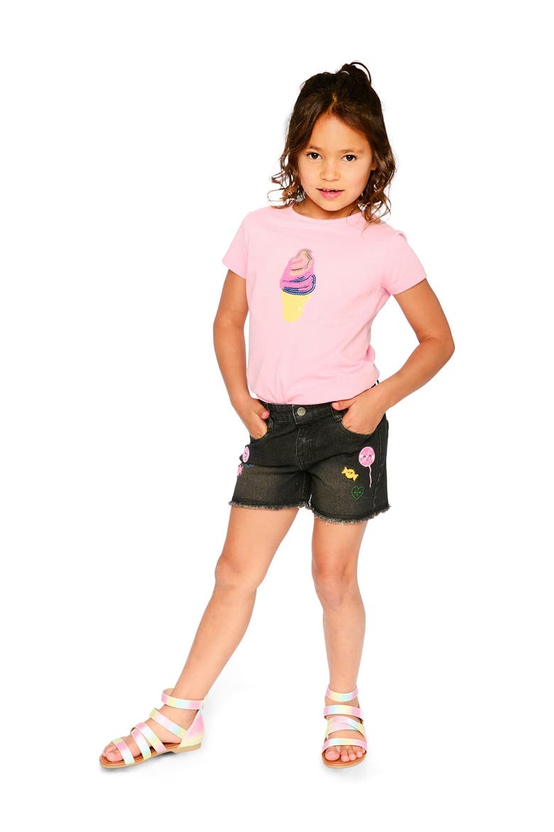 Candy and Lollipop Embroidery Denim Shorts, Alternate, color, Black Denim