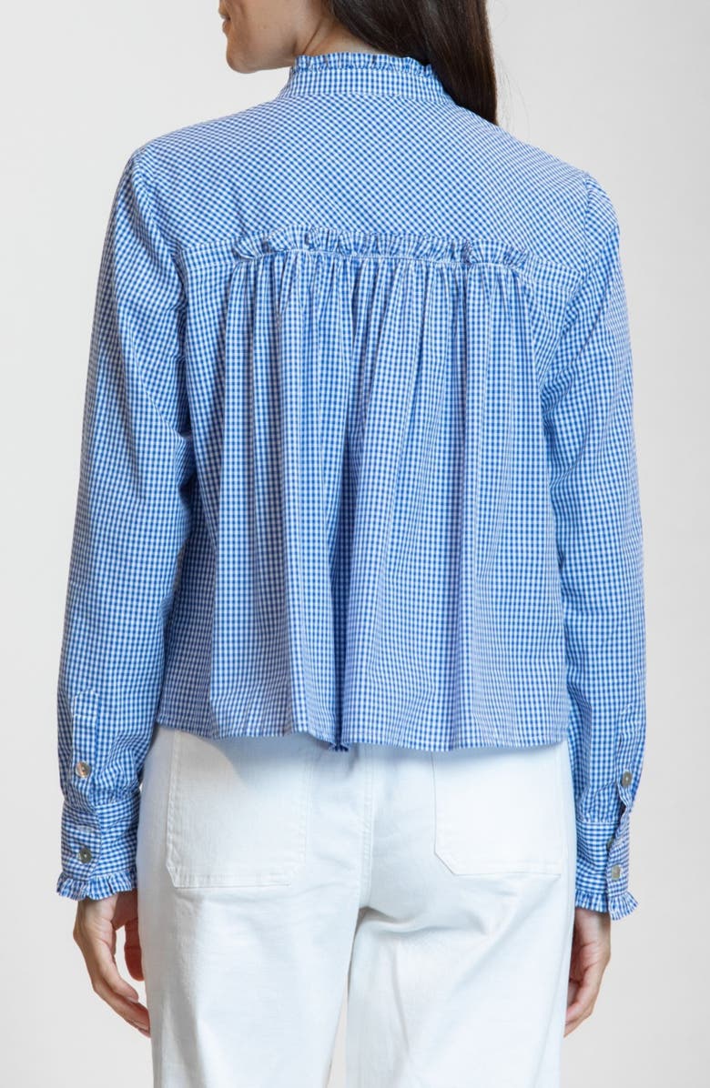 APNY Ruffle Detail Cotton Gingham Button-Up Shirt, Alternate, color, Cobalt Blue
