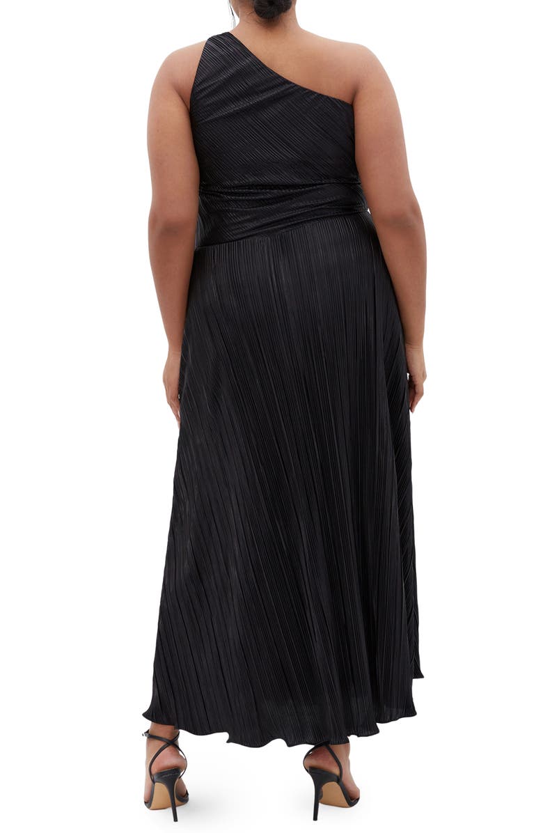 City Chic Kamila Metallic One-Shoulder Maxi Dress, Alternate, color, Black