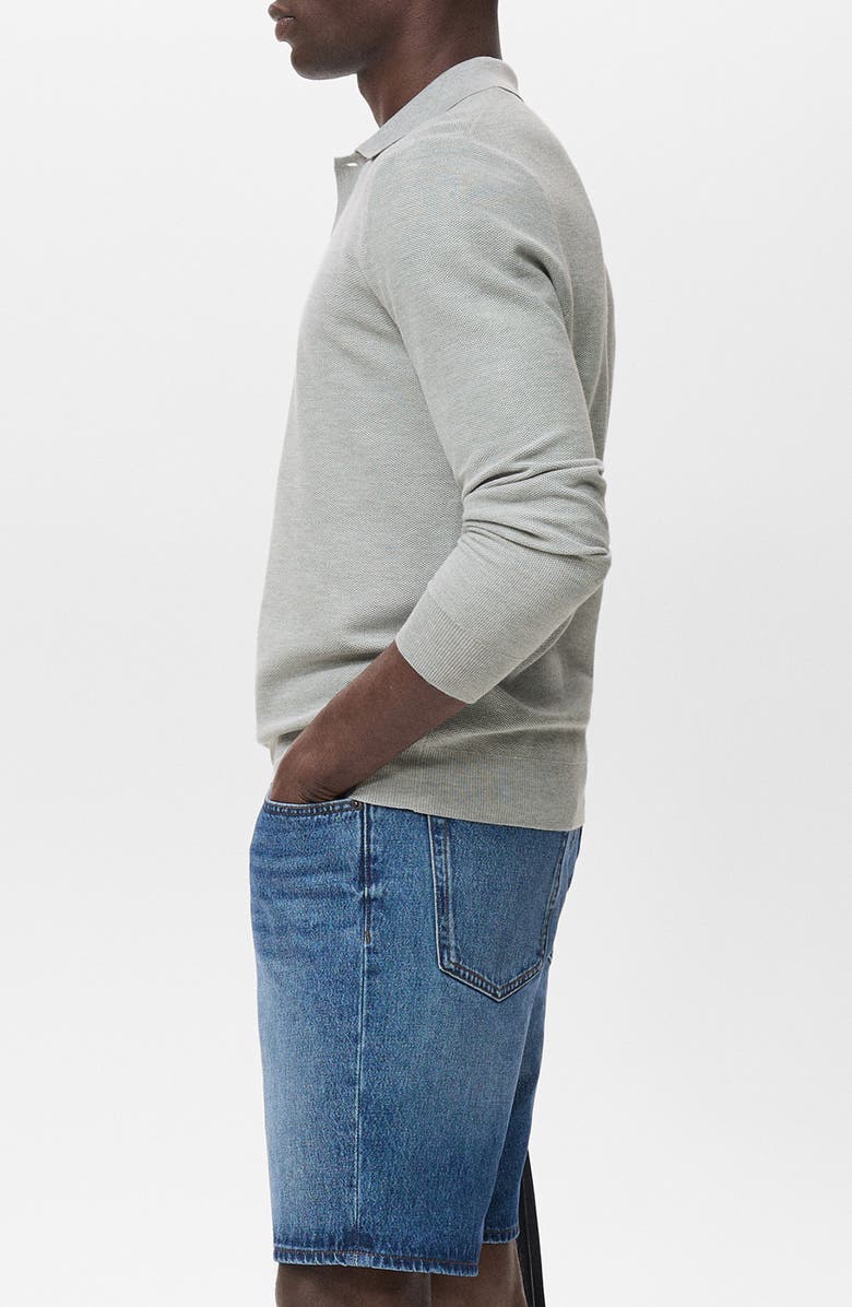 MANGO Long Sleeve Piqué Polo, Alternate, color, Medium Heather Grey