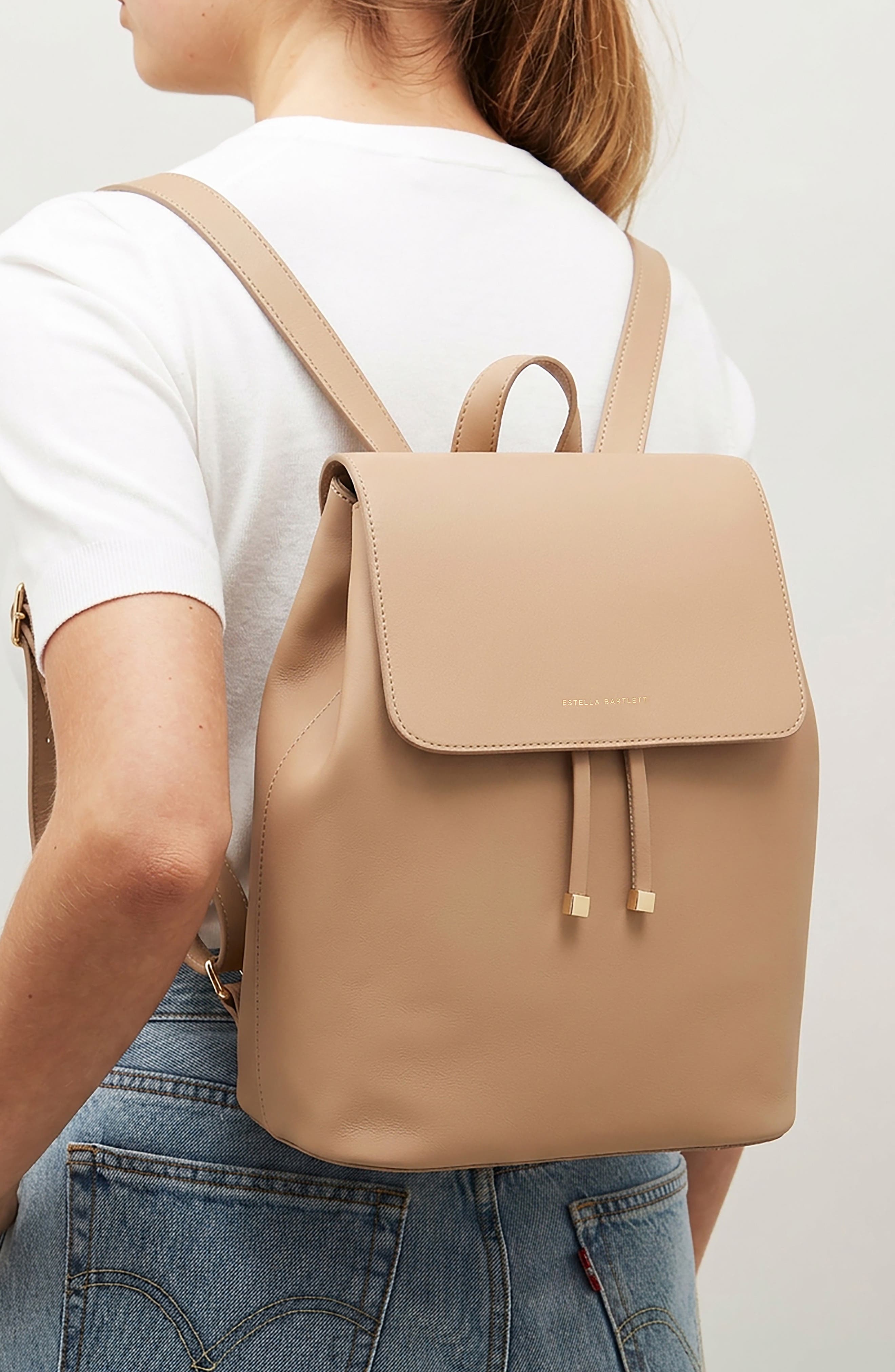 Copperfield Drawstring Faux Leather Backpack, Alternate, color, BEIGE