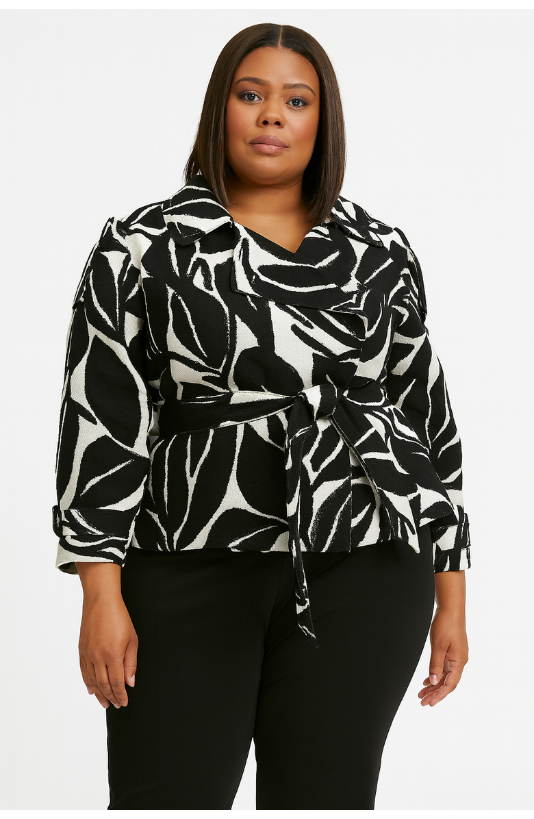 BAACAL Marlo Short Moto Trench Coat, Alternate, color, Black White Leaves