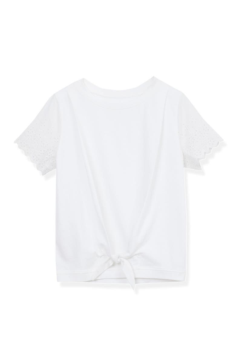 Lands' End Girls Flutter Eyelet Sleeve Top, Main, color, White