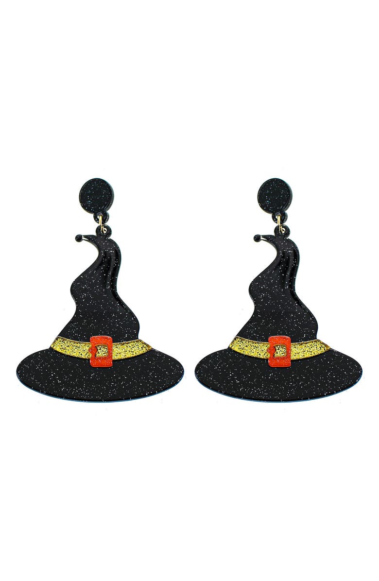 Panacea Witch Hat Drop Earrings, Main, color, Black