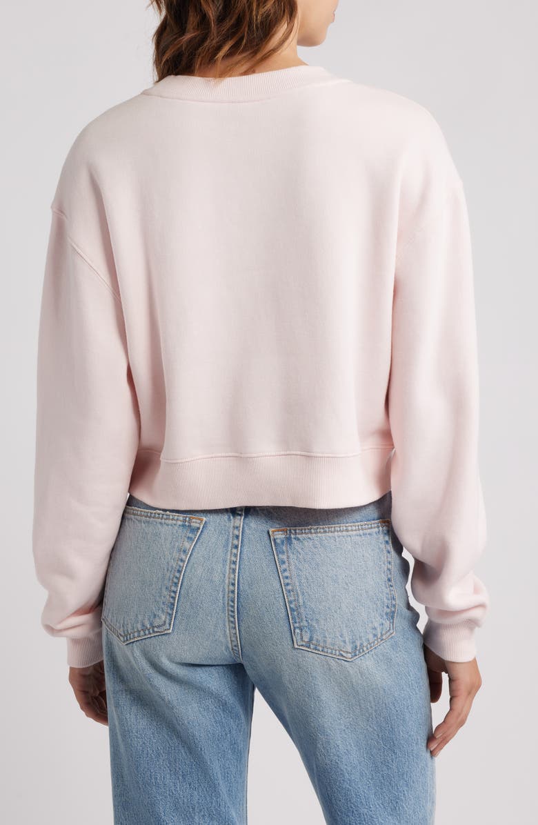 LoveShackFancy Rylan Faux Pearl Embellished Bow Sweatshirt, Alternate, color, Wistful Pink